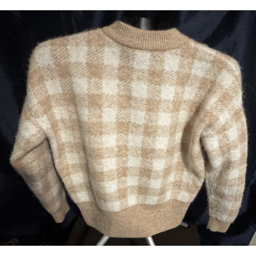 Sezane Becky Jumper  Baby Alpaca Sweater Beige Gingham Fuzzy Knit Parisian Chic - Picture 3 of 7